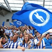 Brighton & Hove Albion supporters cheer their team during the npower Championship match between Brighton & Hove Albion and Blackpool at Amex Stadium on August 20, 2011.