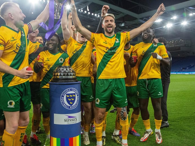 Horsham FC are champions of Sussex again after their last-gasp Sussex Transport Senior Cup final win over Littlehampton Town.