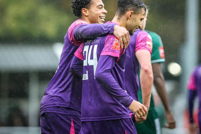 Celebrations in the FA Trophy for Borough at Leatherhead | Picture by Nick Redman