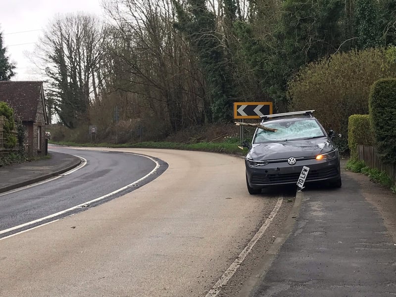 A woman had her car windscreen smashed by a tree branch whilst she was driving to see her parents in Ditchling.