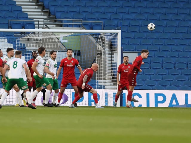 Action and celebrations as Worthing take on Bognor Regis Town in the Sussex Senior Cup final at the Amex Stadium - and win 8-7 on penalties