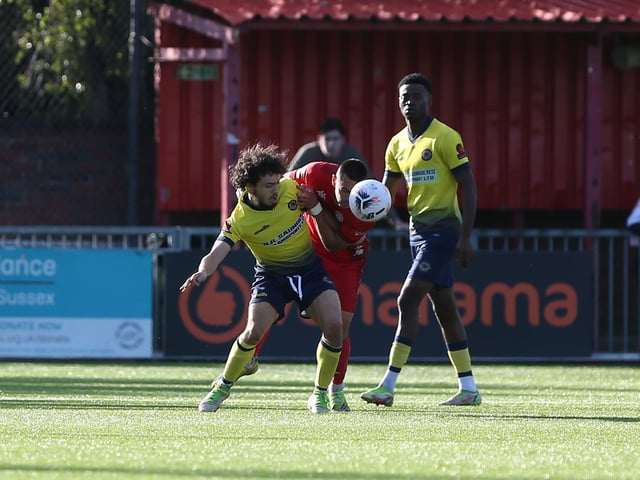 Action from Worthing's National League South clash at home to Farnborough at Woodside Road