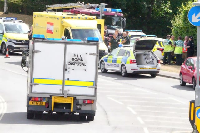 Armed police, ambulances, fire engines and a bomb disposal van were in Burgess Hill on Thursday afternoon, July 28