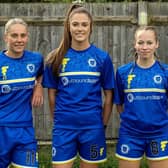 Some of the Haywards Heath Town Women's players in the new kits, sponsored by Outbound b2b | Picture: Ray Turner