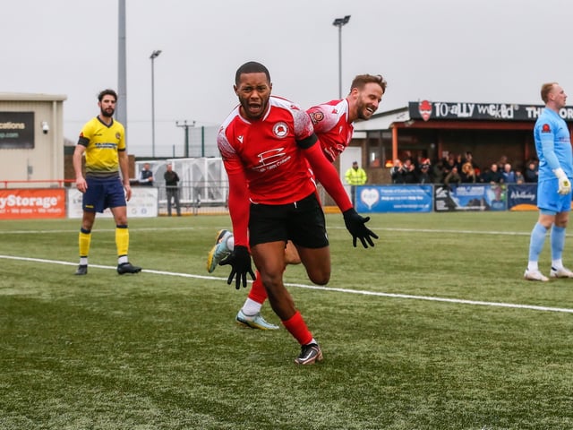 Action from Eastbourne Borough's 2-0 National League South win at home to Farnborough at Priory Lane