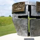 The evocative helmet sculpture marking the place in Priory Park where King Henry III surrendered to his brother-in-law, Simon de Montfort after a day of savage battle.