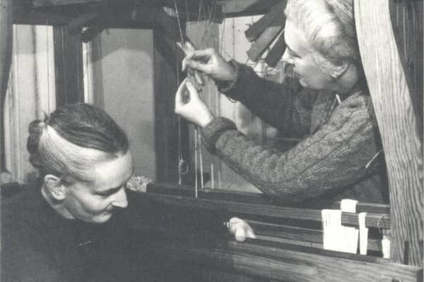 Hilary and Barbar setting up loom (used in The Lady 1951)