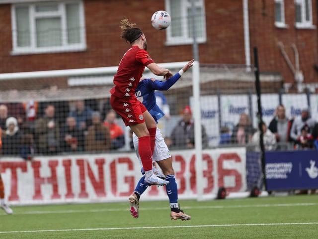 Action from Worthing and St Albans' nine-goal thriller in the National League South at Woodside Road