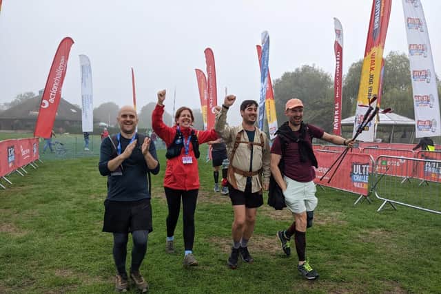 Exactly 24 hours after starting , the group crossed the finished line at Henley Bridge in Buckinghamshire, having raised £19,000.