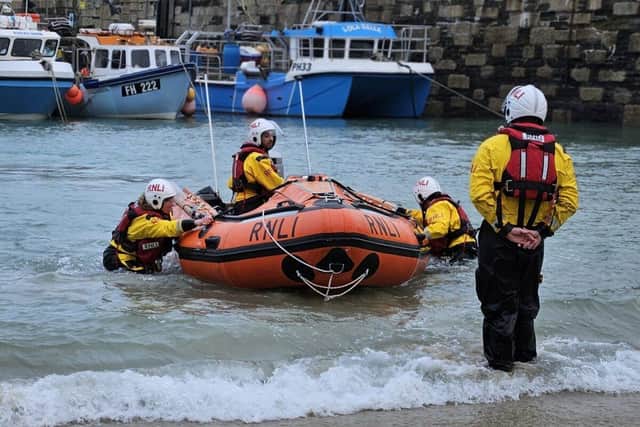 Newhaven Lifeboat crew launch D class in Newquay training