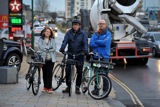 Shoreham-By-Cycle members Leonie Harmsworth, Adam Bronkhorst, and Clive Andrews. Photo by Steve Robards SR23111601