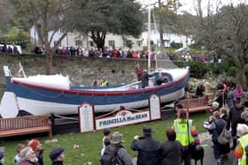 The Priscilla MacBean lifeboat showing the signs that were stolen