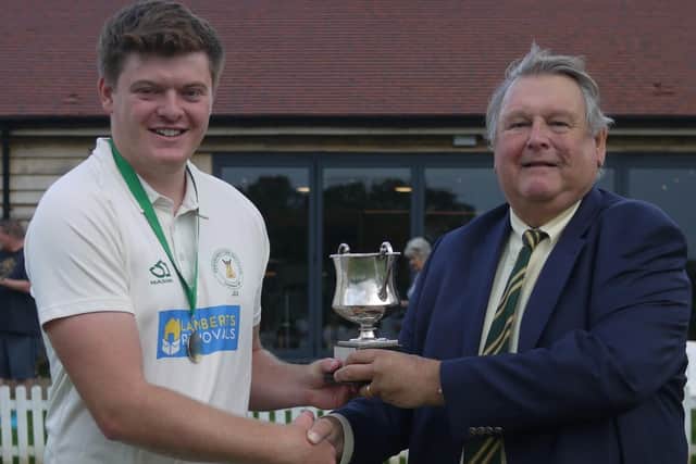 Joe Unwin and Keith Ellis as Fernhurst CC are presented with the I'Anson Div 3 trophy | Contributed picture