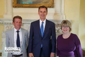 Maria Caulfield, MP for Lewes, welcomes local business champion, Tom Stovold, to No 10 reception for Local Business Champions