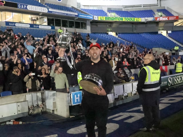 Action and celebrations as Worthing take on Bognor Regis Town in the Sussex Senior Cup final at the Amex Stadium - and win 8-7 on penalties