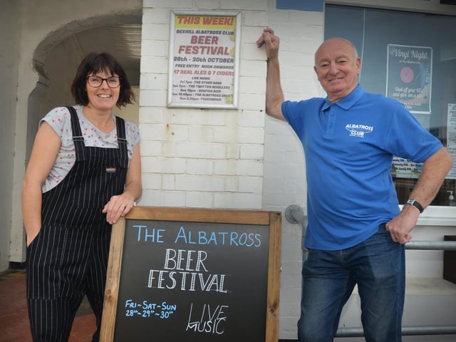 Autumn Beer Festival at Bexhill RAFA Albatross Club. Emma Richardson, head steward, with committee member Ray Oliva