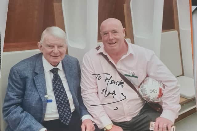 Mark, pictured with legendary commentator John Motson, was invited to Wembley for a media day last Tuesday (May 10) before the FA Cup final itself on Saturday.