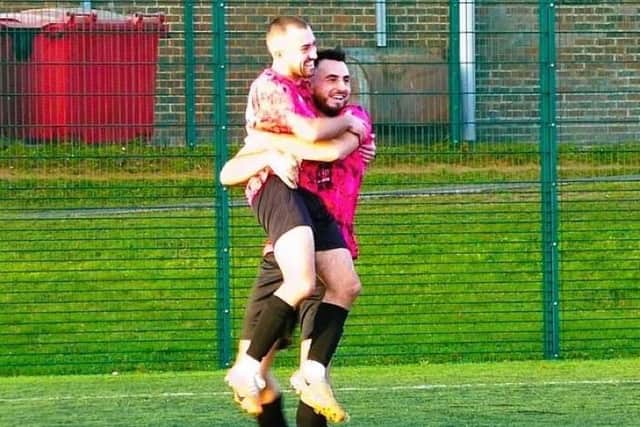 Ridgewood FC Will Read and Will Fenner celebrating a goal | Picture by Tessa Hopcroft