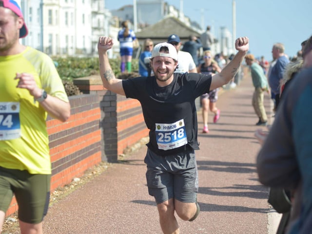 Images from the finish area at the 2026 Hastings Half Marathon