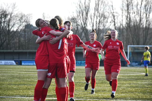 Worthing celebrate a goal at Sudbury | Picture by Onerebelsview