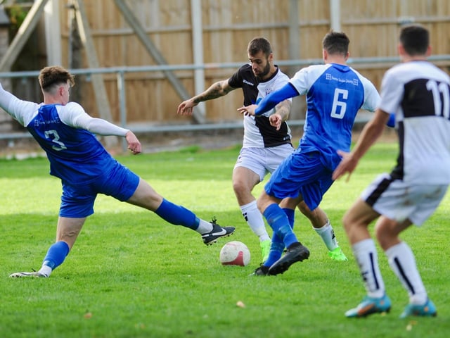 Action from Shoreham's 4-2 win at East Preston in division one of the Southern Combination League