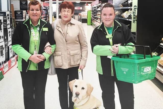Lorna Dyson, Mandy Robinson, Opal the guide dog, and Kaleah Cumber. Mandy recently wrote a letter to the Asda superstore in St Leonards to express her gratitude at the assistance received from Lorna and Kaleah.