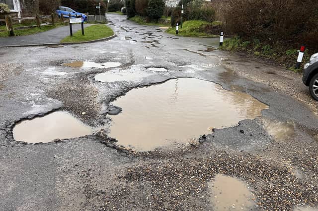 Potholes in Browns Lane in Storrington