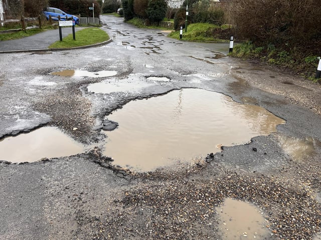 Potholes in Browns Lane in Storrington