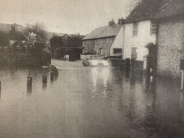 A car plunges into the water at the village pond junction in Singleton.