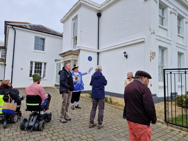 Worthing town crier Bob Smytherman launched his new walk on Tuesday, April 2, followed by afternoon tea at Worthing Town Hall to raise money for the mayor's charities, Broadwater Support Group and Community Hub, CYCALL inclusive cycling and the Parkinson's UK Worthing and Washington Group. Using information provided by The Worthing Society, Bob led a group of around 20 people on a three-hour walk around the town centre and seafront, giving many stories of the area's history en route.
