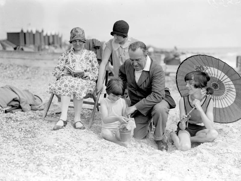 Fred Montague and his family at Littlehampton in August 1929.
