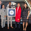 The Viceroy chef Shahidul Islam and owner Abdus Shukur holding the award. From left: host Jon Kay, Weymouth MP Lloyd Hatton, sponsor Lutfur Rahman and host Luxmy Gopal. Photo contributed by Curry Life Magazine