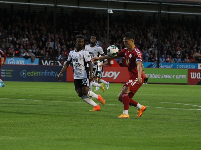Action from Crawley Town's famous Carabao Cup win over Fulham. Picture by Cory Pickford