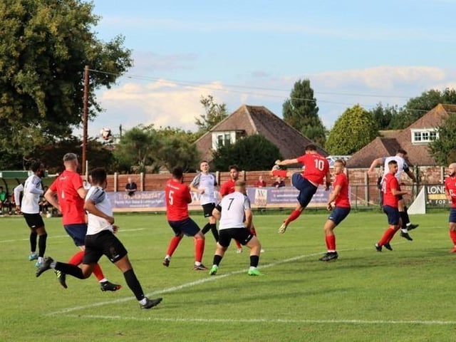 Action from Pagham v Eastbourne United in the FA Vase