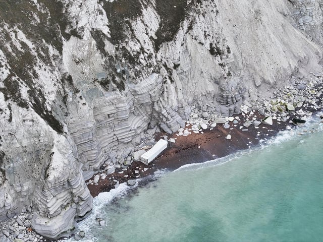 A shipping container washed up at Beachy Head seen on Sunday, January 18