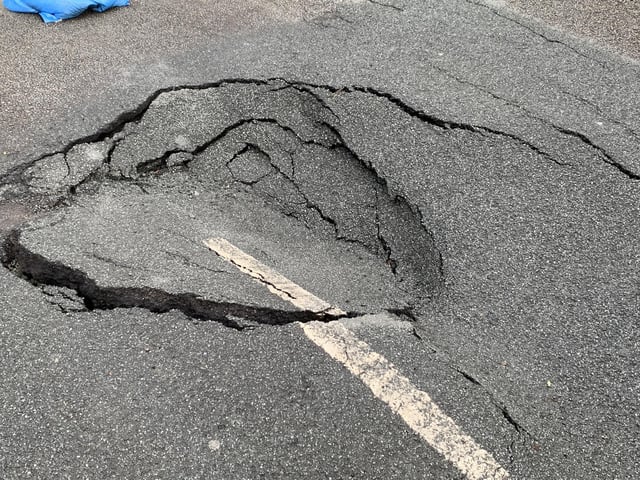 Linton Road in Hastings has been closed due to a big sinkhole appearing