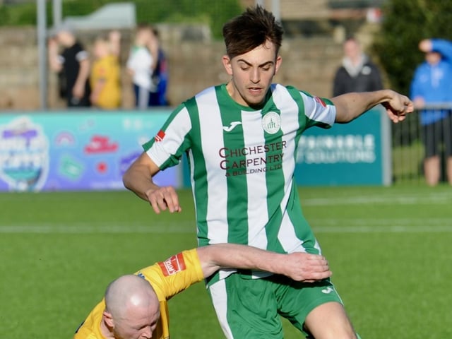 Action from Lancing v Chichester City in the Isthmian south east division