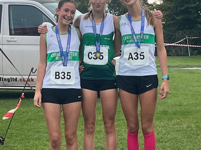 The under 17 team girls with their Sussex silver medals