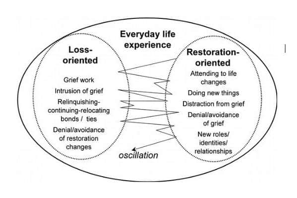 The Dual Process Model sets out a healthy way of grieving that oscillates between loss-oriented thinking and restoration-orientated thinking.