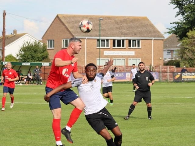Action from Pagham v Eastbourne United in the FA Vase