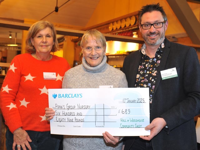 Pippa’s Group nursery with judge Steve Young, receiving £689 to purchase equipment for its Forest School