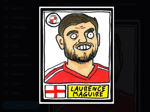 After Crawley Town were promoted after winning the League Two play-off final, @CheapPanini/noscoredraws.com celebrated by drawing Reds players 'quite badly'. Here are the results.