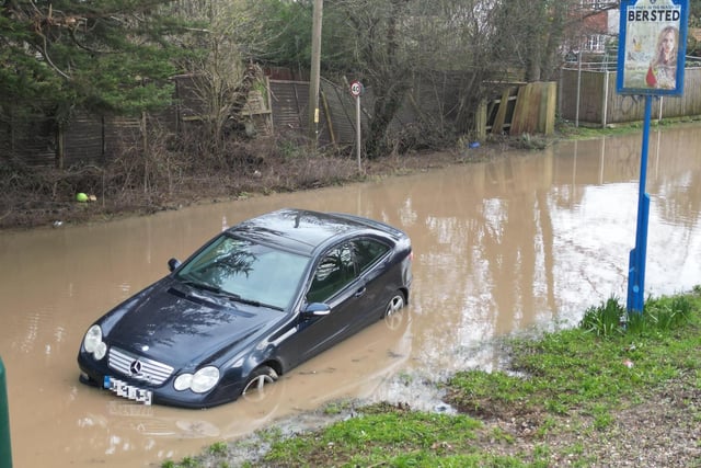 Car stuck in floodwater in Bognor Regis