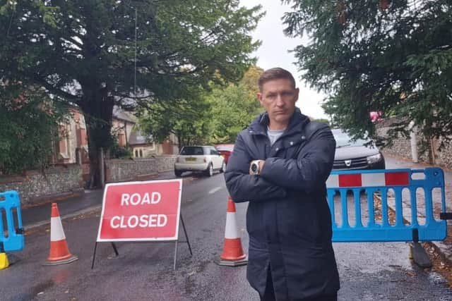 Cllr McCabe visiting the site of the sinkhole. Photo: contributed