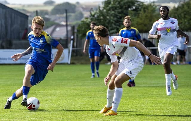 Action from the pre-season friendly between Peacehaven & TYelscombe FC and Lewes FC, July 2023