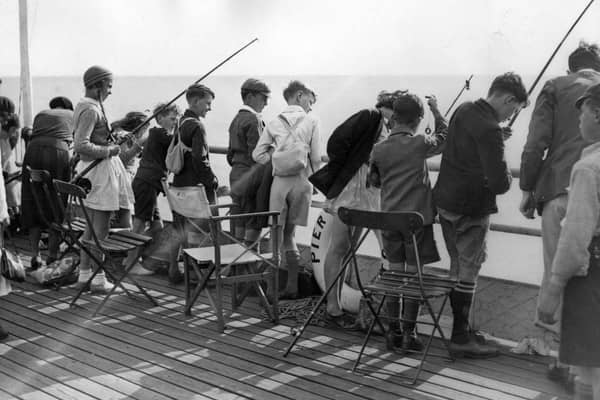Some of the enthusiastic young anglers at a Children's Angling Festival held at Worthing on 24th August 1932.
