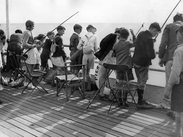 Some of the enthusiastic young anglers at a Children's Angling Festival held at Worthing on 24th August 1932.