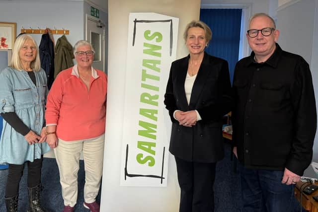 Alison Griffiths, MP for Bognor Regis and Littlehampton with Bognor Regis, Chichester and District Samaritans volunteers Heather, Liz, and Paul.