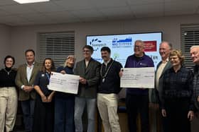Bike Ride Committee and sponsors pictured with representatives of the chosen charities.