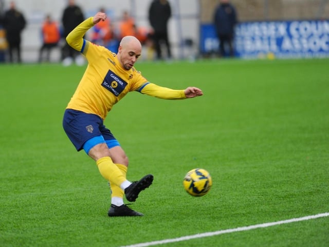 Action from Lancing FC's 1-0 home loss to East Grinstead Town in the Isthmian south east division